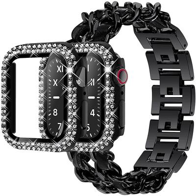Fashion Diamond Case Strap for Apple Watch Band 40mm 41mm 38mm 44mm 45mm 42mm 40 Mm Metal Watchband Cuban Link Bracelet IWatch Serie 8 9 3 5 6 Se 7