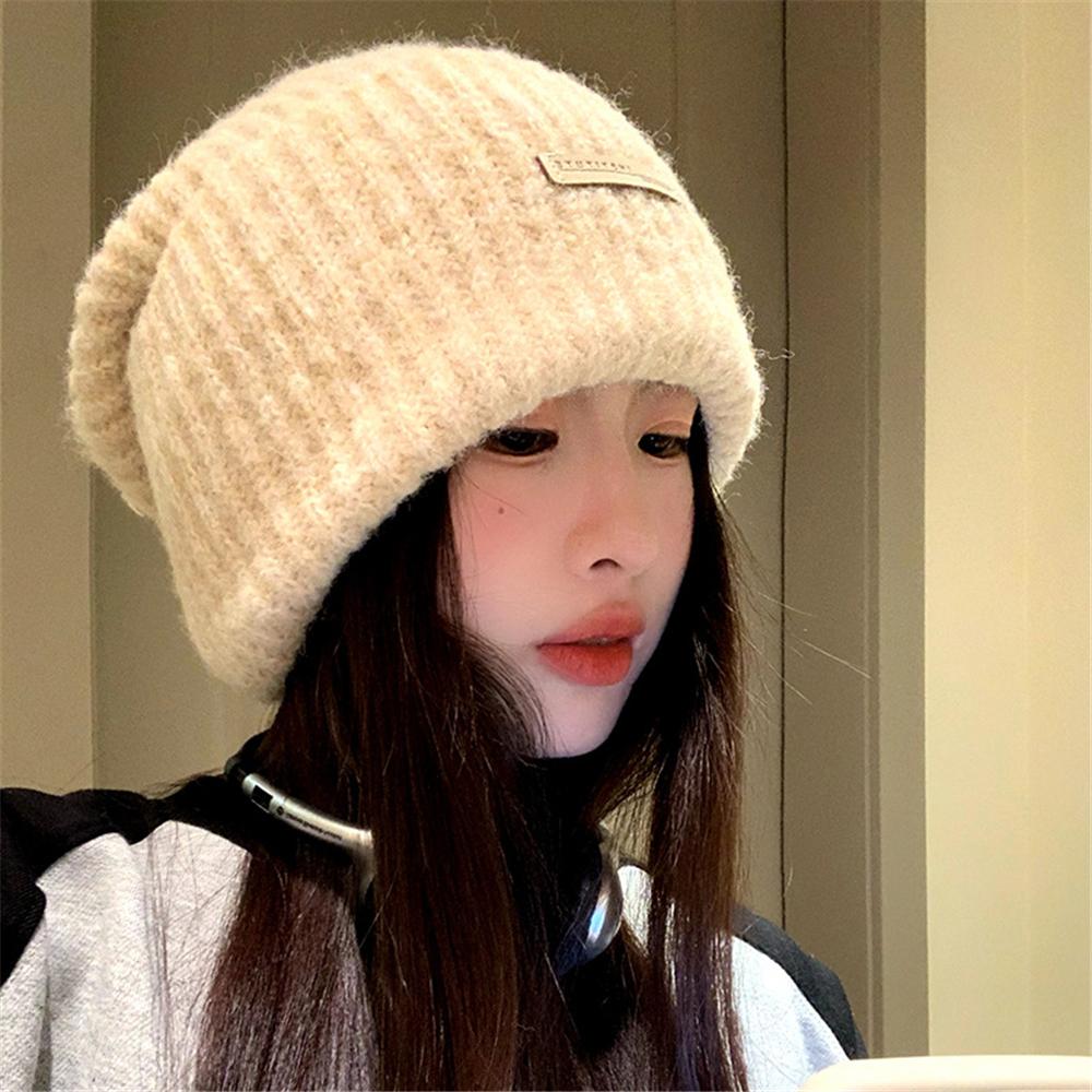 Japanese Style Beanie Hats Patch Design Ski Cap Fashion Ear Protection Pullover Hat  for Women Men