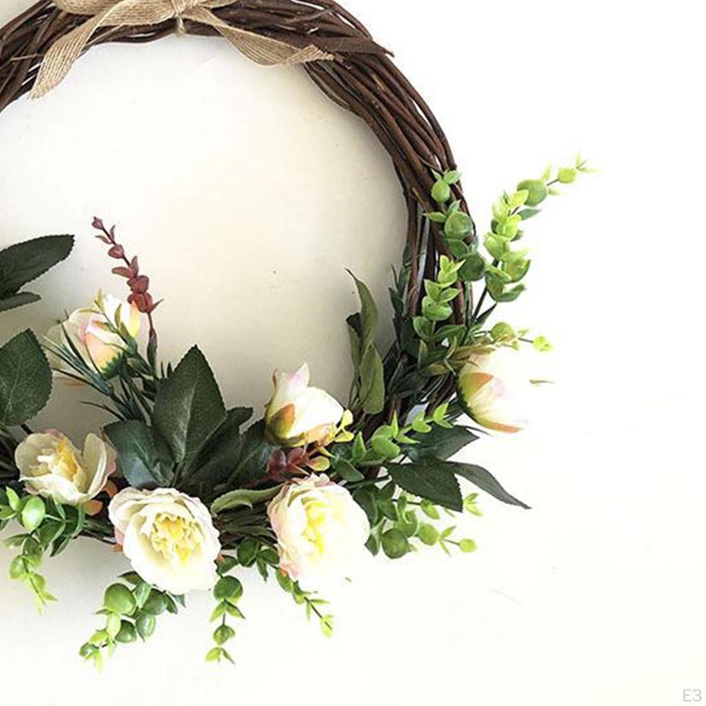 Artificial Flower Wreath for Front Door, Wall Hanging Outdoor Spring Flowers