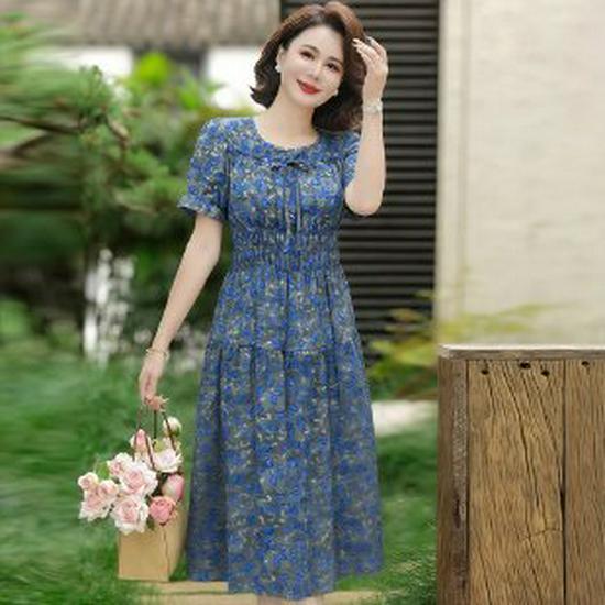 

Women s Short-Sleeve Floral French Beach Dress - Elegant Mother s Day Gift 2XL (approx. 100-115 lbs)