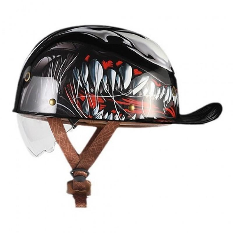 3C Certified Motorcycle Half Helmet Retro Style With Retractable Lens Adult Commuter