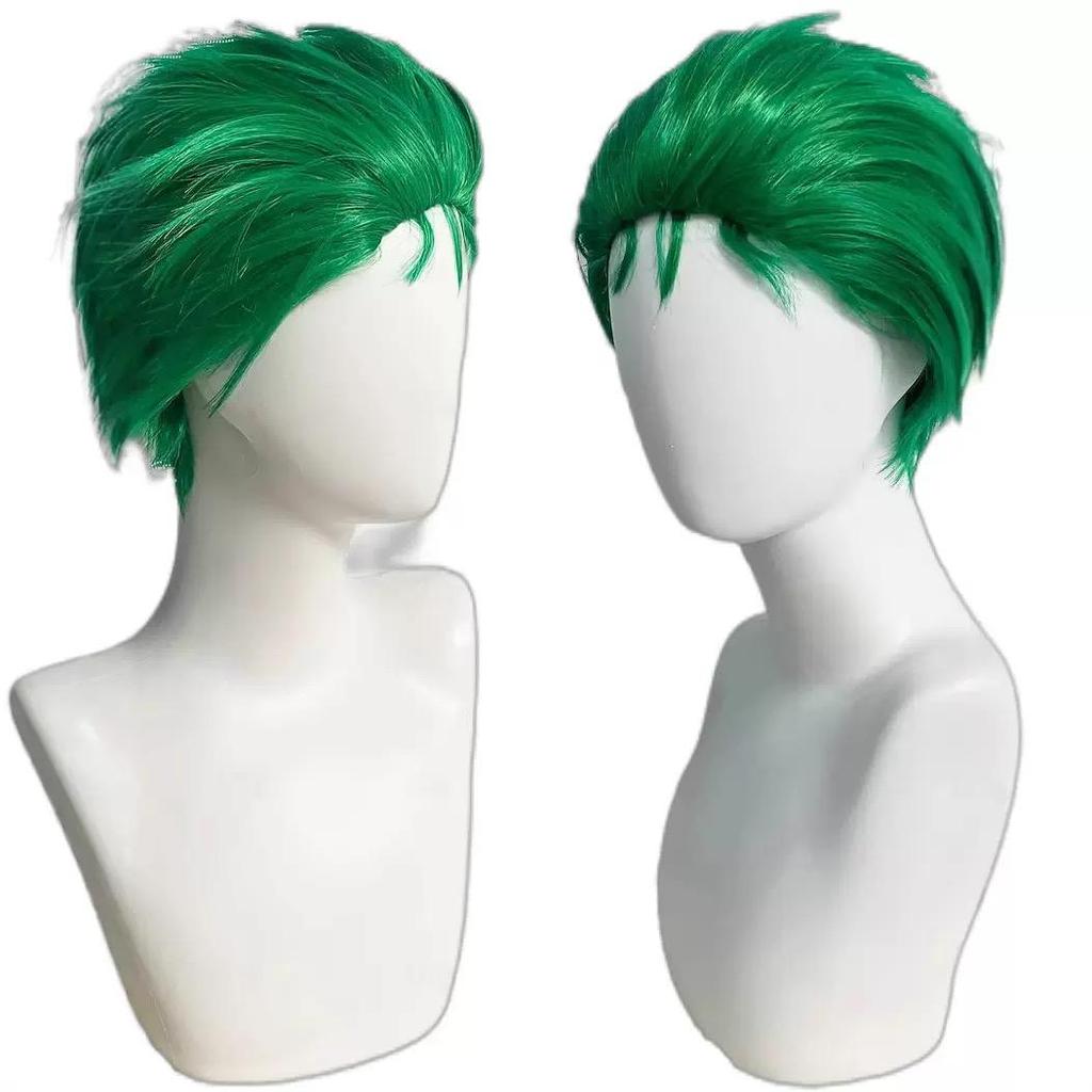 Parrucca Cosplay Verde Alga di Zoro di One Piece, Parrucca Sintetica Corta in Fibra Sintetica ad Alta Temperatura