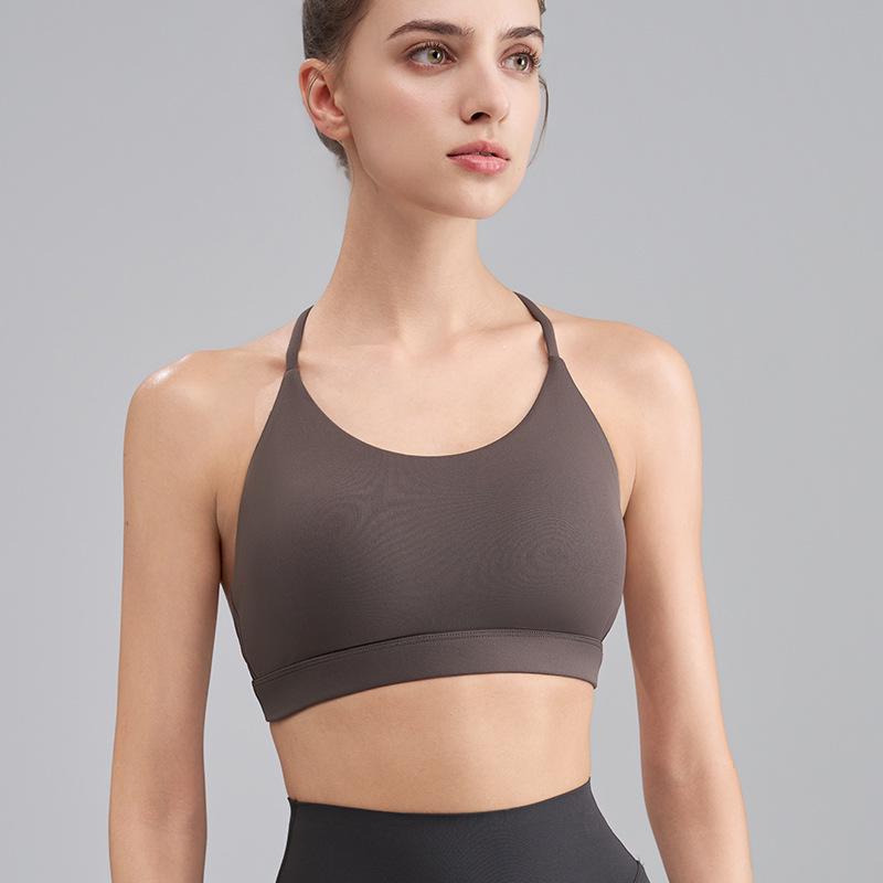 

Треугольный топ-халтер для йоги с открытой спиной - Женский фитнес-спортивный топ Medium хаки/коричневый