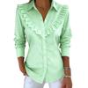 European and American Spring Women's Solid Color Shirt Collar Long Sleeve Casual Loose Ruffle Edge Cotton and Linen Top