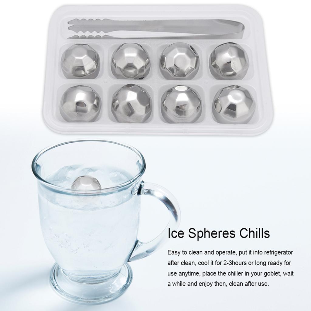 Stainless Steel Ice Spheres Chills Wine Whiskey Drink Chiller Stones Rocks with Tong