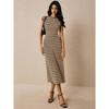 Women's Long Dress, Fashionable Casual, Color Blocked, Striped Dress, Waist Cinched, Round Neck, Short Sleeved, Long