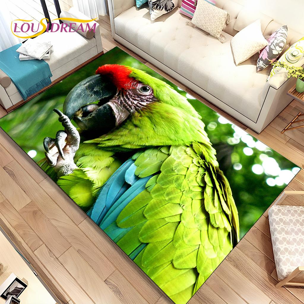 Teppich mit bunten Papageien, Aras und Vögeln, Teppich für Zuhause, Wohnzimmer, Schlafzimmer, Sofa, Fußmatte, Küchendekoration, rutschfeste Bodenmatte für Kinder