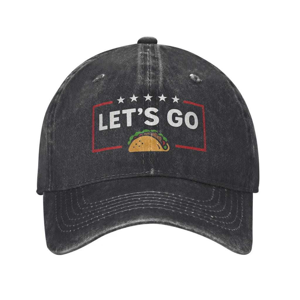 Let's Go Taco Baseballkappen Vintage Used Denim Gewaschen Sonnenschirm Unisex Stil Outdoor Alle Jahreszeiten Reise Geschenk Kappen Hut