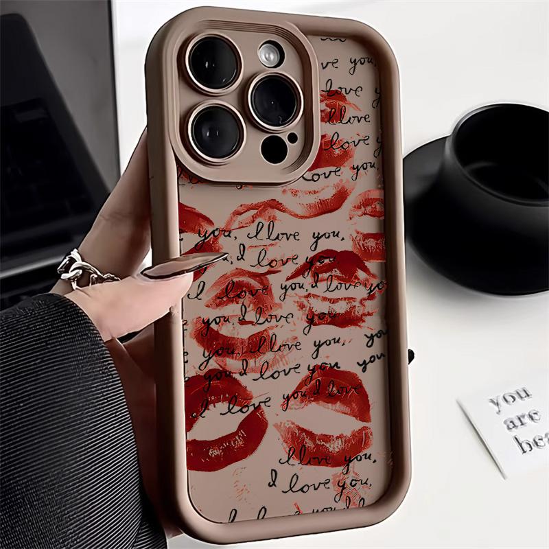 Black And Red Lips Kiss Print Phone Case For 13 Case 16 Pro 11 12 14 15 17 Pro Max 16e XR XS Soft Silicone Cover