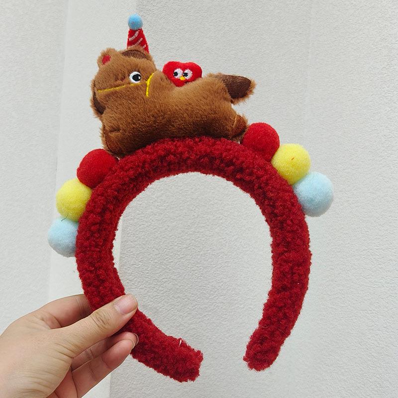 Red Zodiac Horse Headband - Cute Cartoon Accessory for Women and Children (Autumn/Winter Collection)