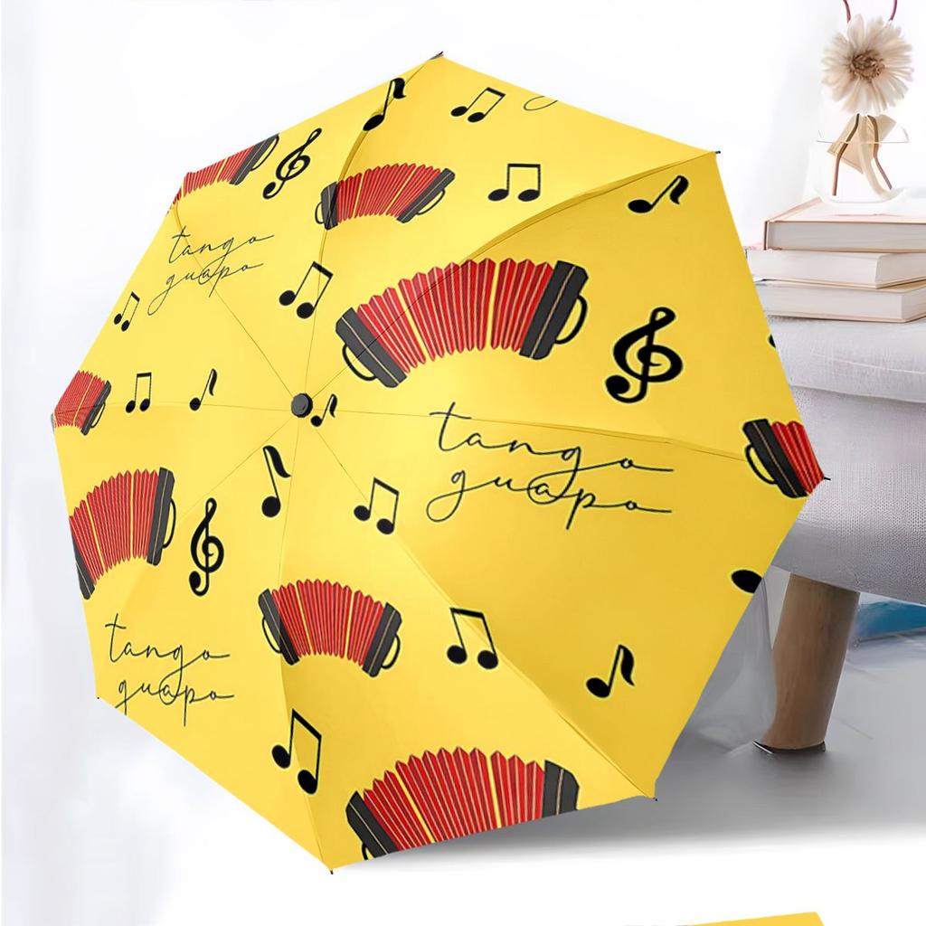 [Automatic Folding Umbrella] Automatic Folding Umbrella An accordion and music notes pattern. Portable collapsible design, cas