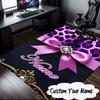 Custom Name Leopard Print Bow Carpet, Chair Rug,Area Rug for Office Bedroom Living Rooms Bedroom, Doormat Decor Christmas Fan Gifts