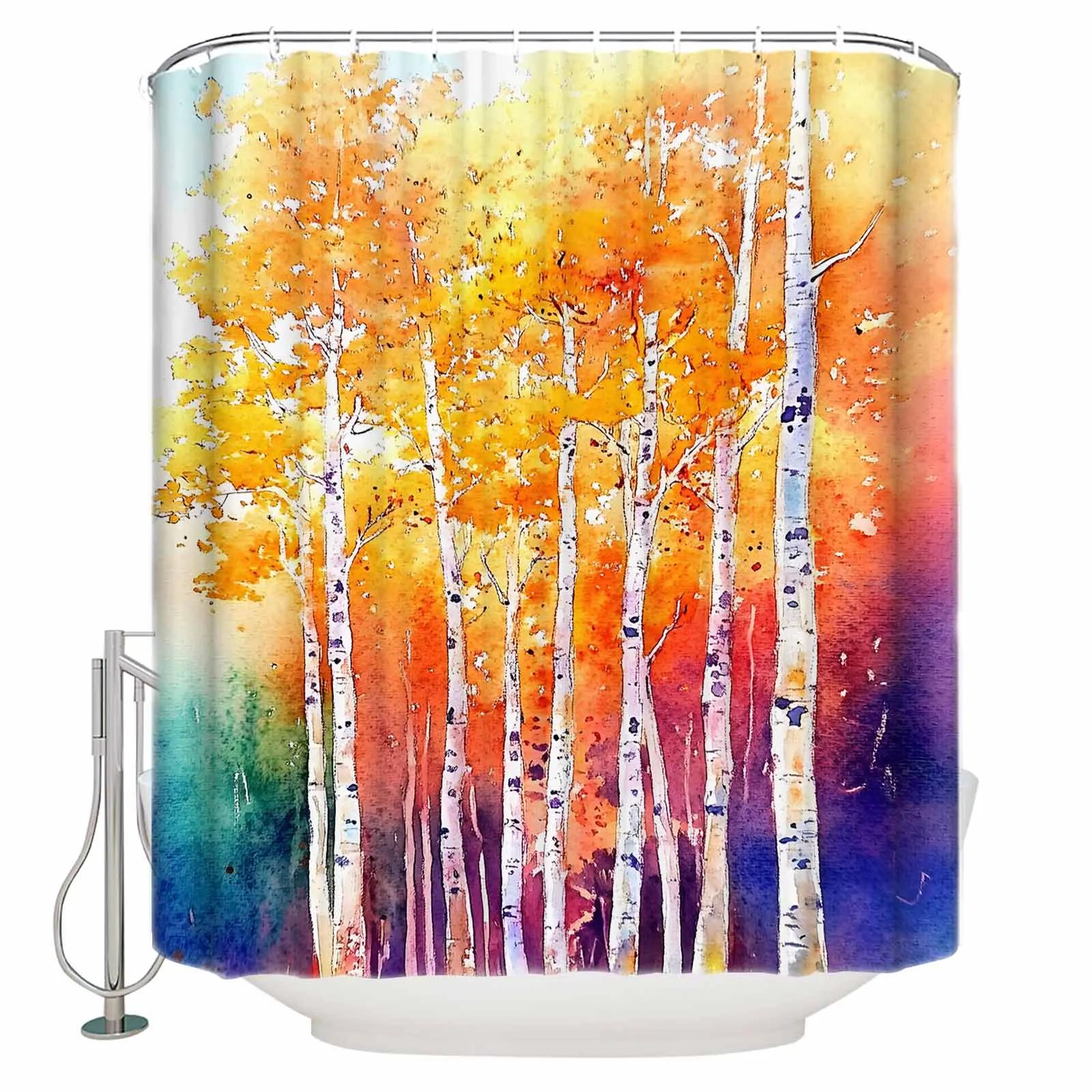 

Autumn Leaves Tree Painting Shower Curtains Waterproof Bath Curtains Home Decor Modern Luxury Bathroom Curtain W60H190(CM)-1 Pcs