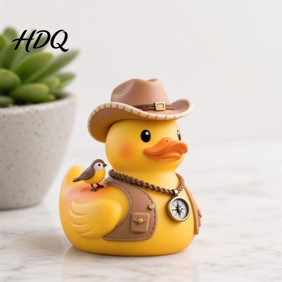 Fun Animal Ornament Yellow Duck with Mountaineering Gear Outdoor Explorer Theme Decorative Novelty Gift Figurine Synthetic Resin Statue for Desktop