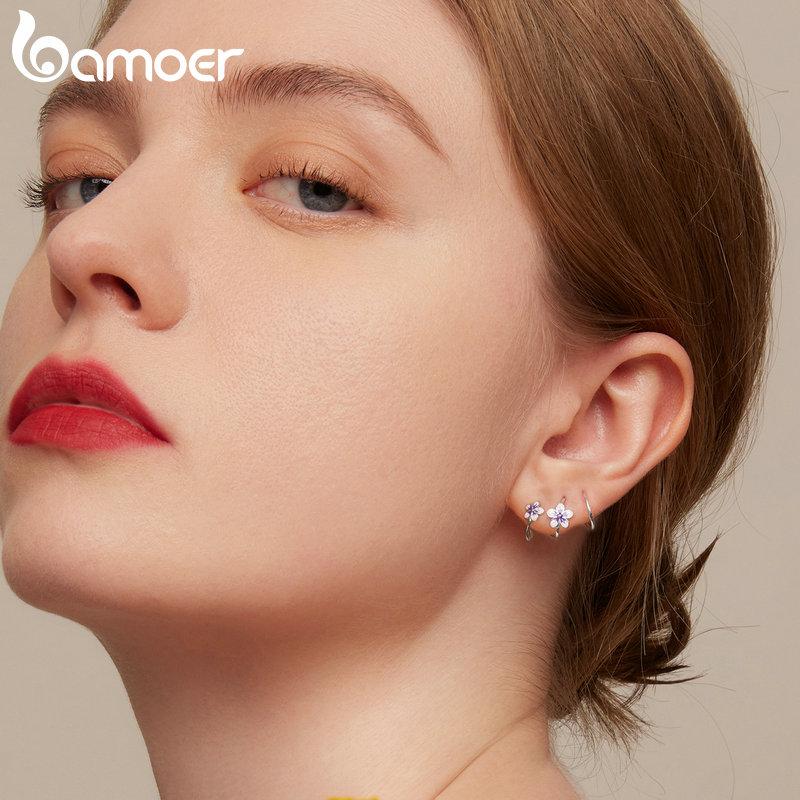 Bamoer 925 Sterling Silver Simple Style Blue Gemstone Ear Hooks for Women Trendy Geometric Studs Fine Jewelry Party Gift