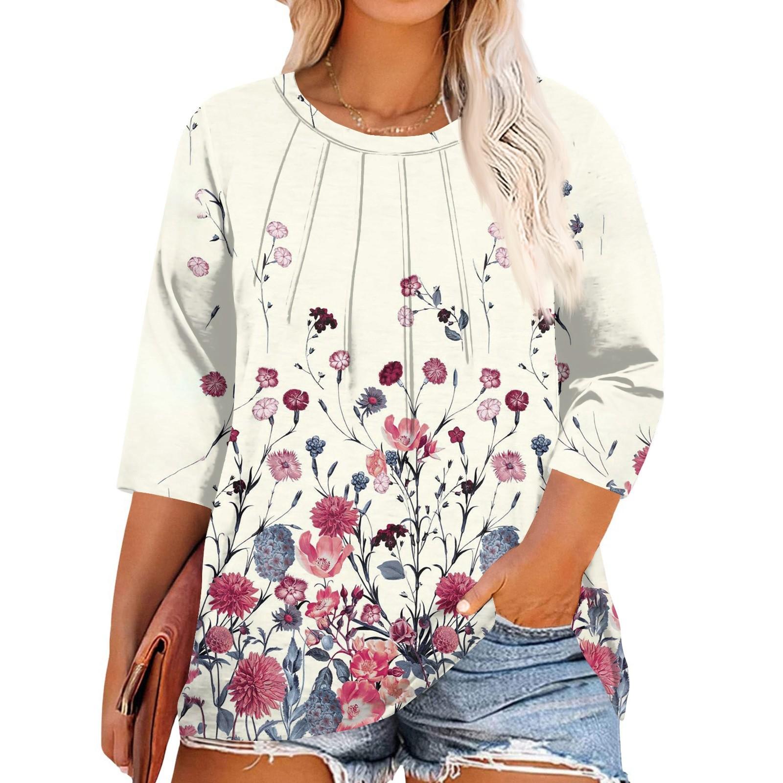 

Женские топы с принтом и круглым вырезом больших размеров, рукава 3/4, элегантные рубашки XXL белый