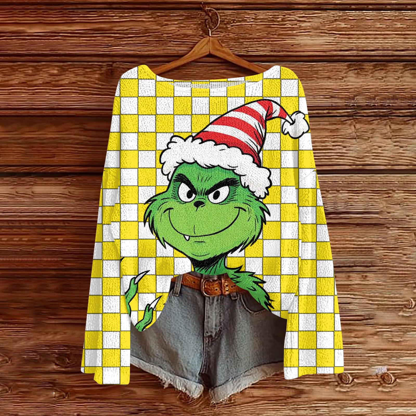 

Женский повседневный модный топ с круглым вырезом, рождественским принтом, длинным рукавом, вязаный пуловер S жёлтый