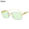 Rimless Rectangle Sunglasses Retro Clear Ocean Lens Sun Glasses Cheetah Decoration Shades UV400 Eyewear for Women Men