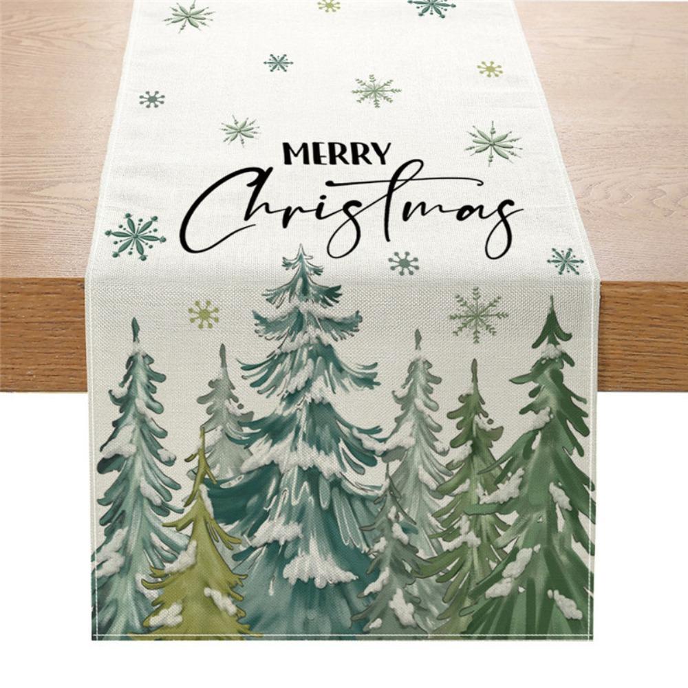 Christmas Table Runner Winter Snowman Santa Print Dining Table Mat for Holiday Decor