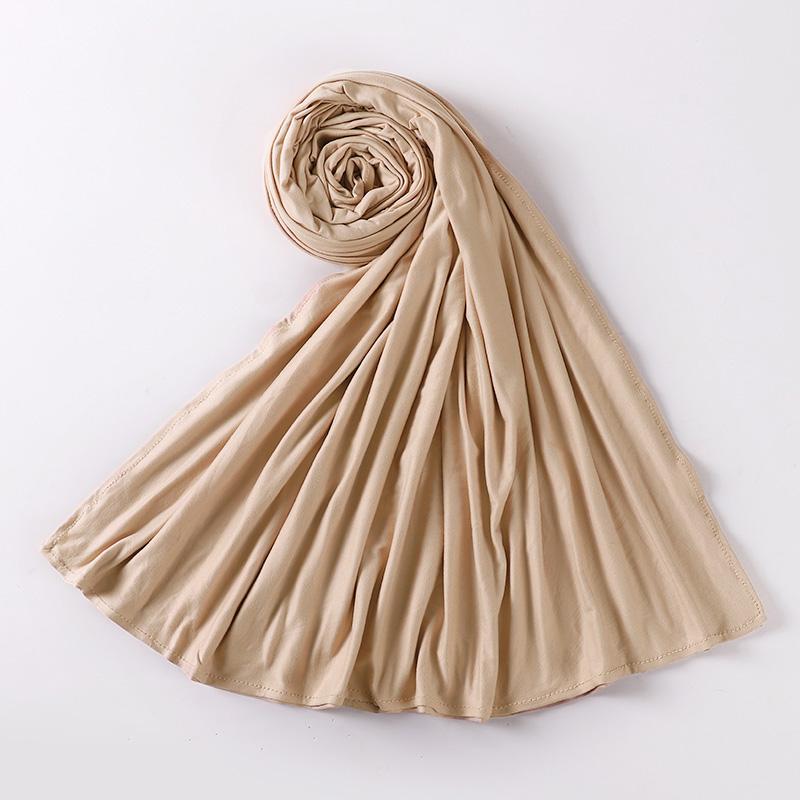 Muslim Plain Cotton Jersey Hijab Scarf Solid Color With Good Stitch Stretchy Soft Turban Head Wraps Shawl Foulard Femme