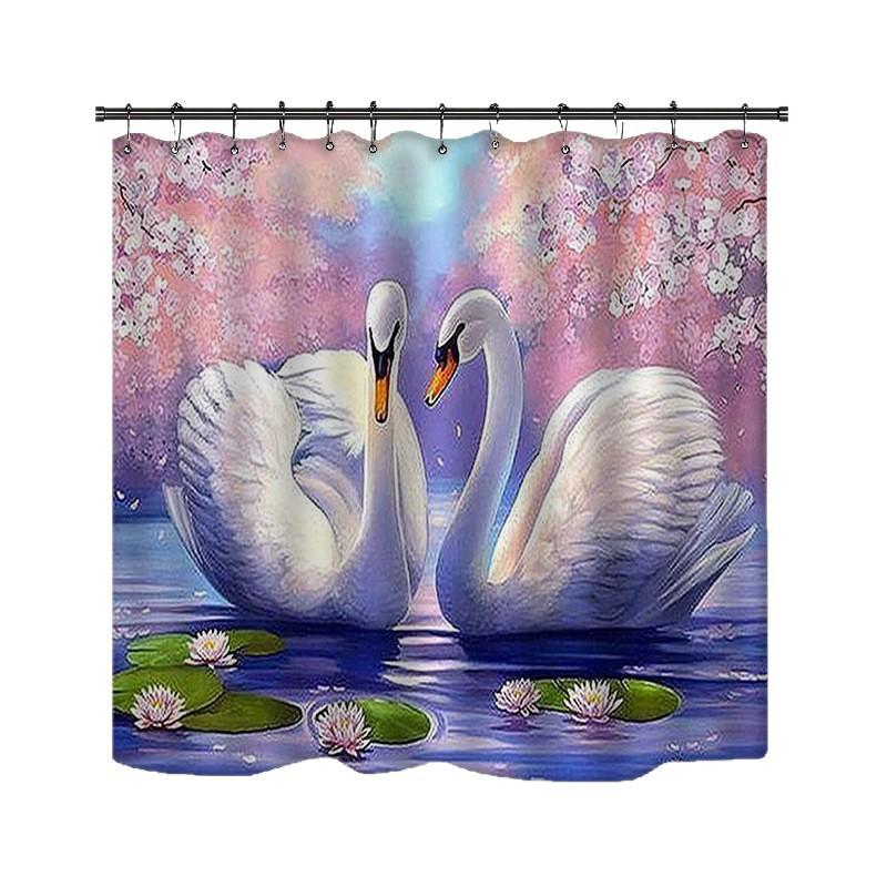 Shower Curtain Digital Printing Shower Curtain Landscape Bird Polyester Bathroom Partition Curtain Bathroom Four-Piece Set