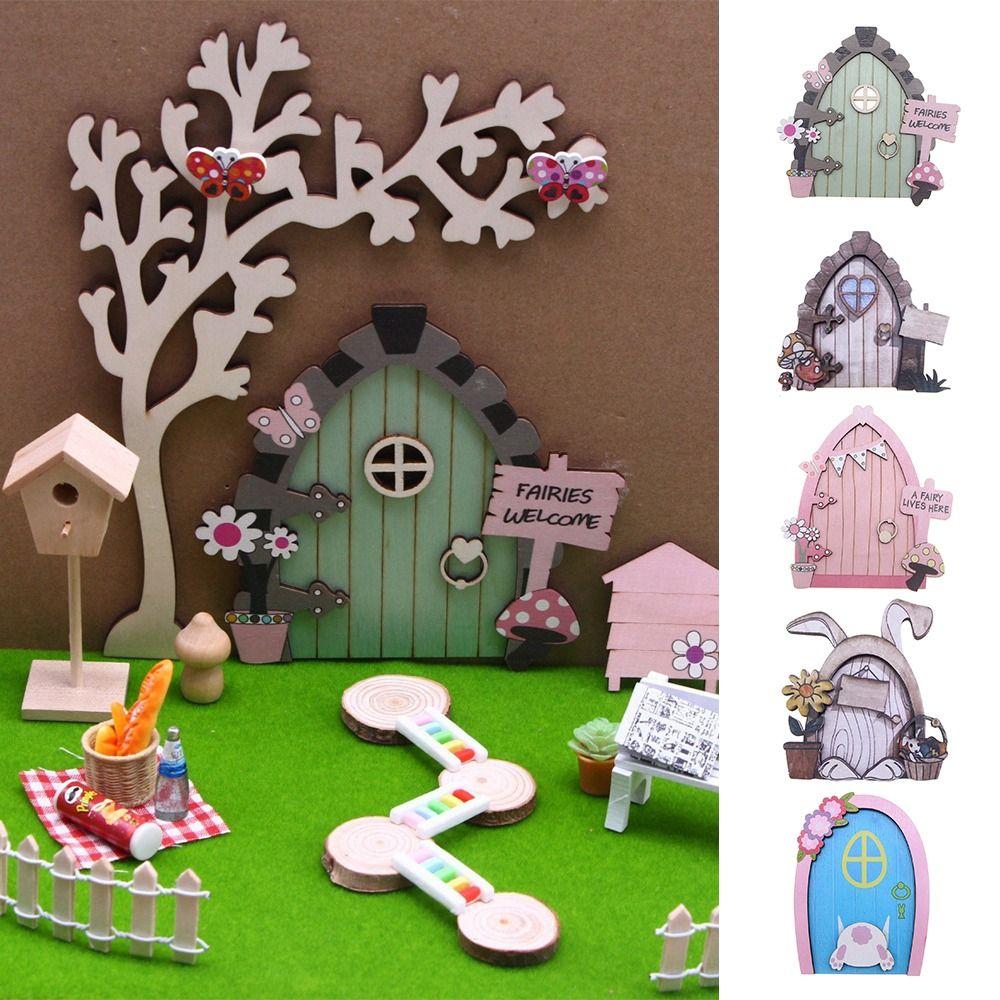 Mehrfarbige Miniatur-Elfentür, Geschenk, Holzhandwerk, Gartendekoration, Märchentor, Mikrolandschaft, DIY-Feentür