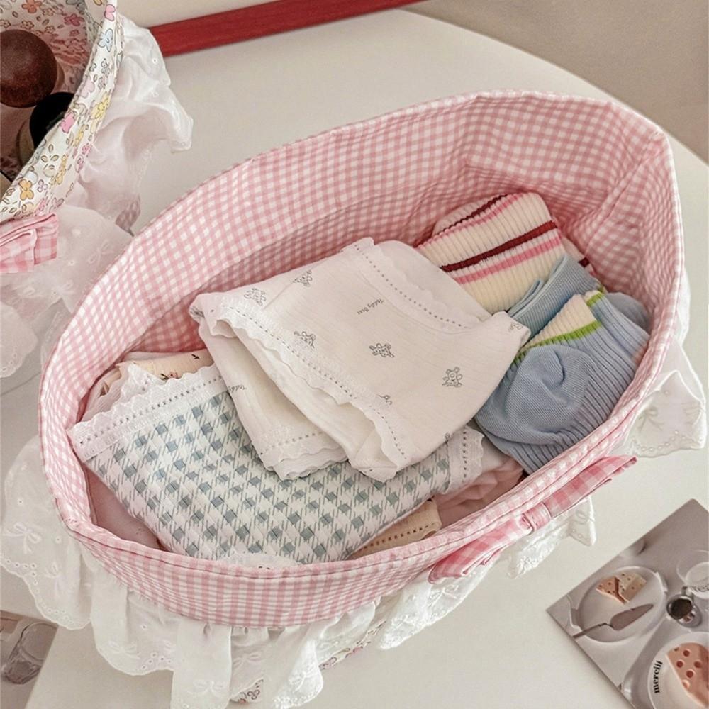 Portable Fabric Storage Basket Floral Pattern Desktop Organizer  Bedroom Storage