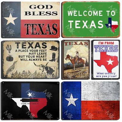Que Dieu bénisse le Texas Plaque en métal rétro Drapeau de l'État du Texas vintage Plaque en métal Texans Lone Star Décor mural Boutique Murale Panneau de salle de bain 12x8 pouces