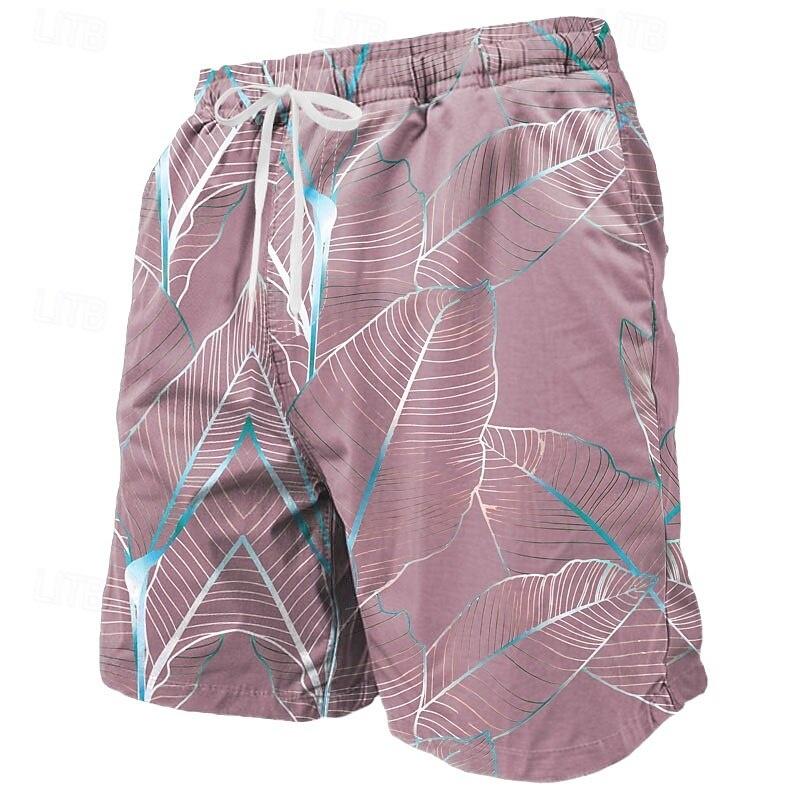 

3D Printed Colorful Leaves Short Pants For Men Plant Stripes Pattern Beach Shorts Summer Casual Street Breathable Swim Trunks XL