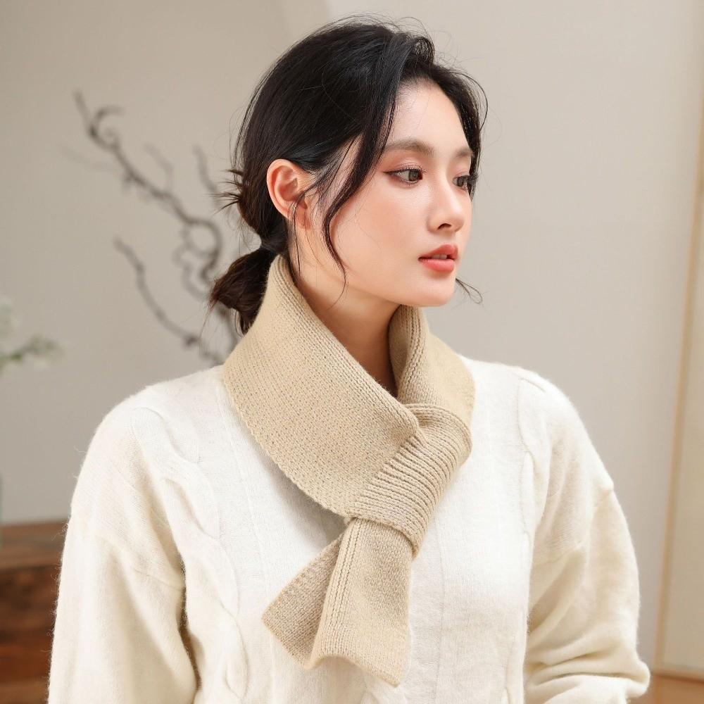 Soft Neck Thermal Warmer Solid Color Cross Short Scarf Fashion Knitted Scarf  Autumn Winter