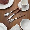 Rosewood Handle 304 Stainless Steel Cutlery Set: Knife, Fork, Spoon, Tea Spoon, and Steak Knife.