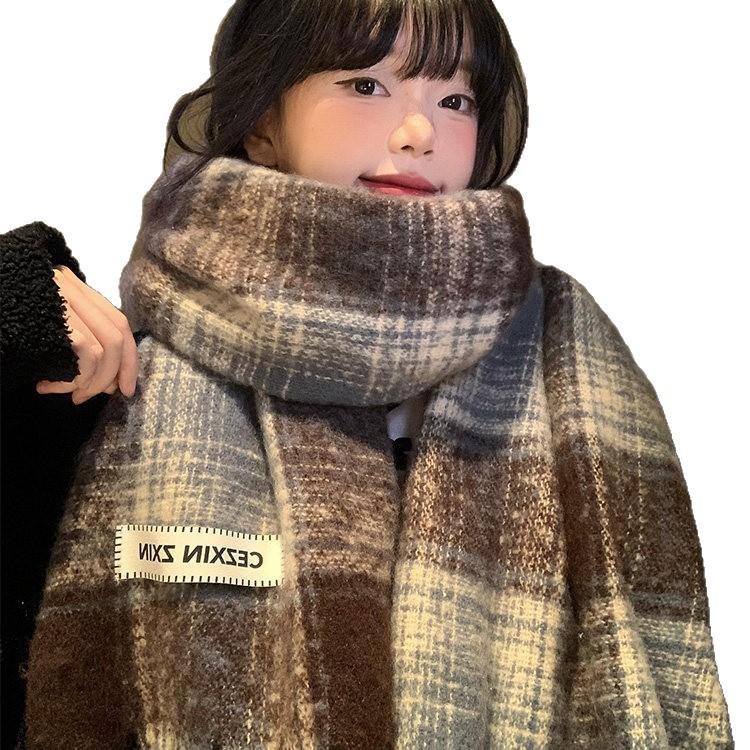 Atmosphere Maillard Plaid Scarf Women's Winter New Korean High-end Sense Thickened Warm Scarf Student