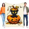 Cute Halloween Cat and Pumpkin Blanket Cozy Soft Throw for Fall Home Decoration, Perfect Gift for Kids and Adults, Ideal for Sof