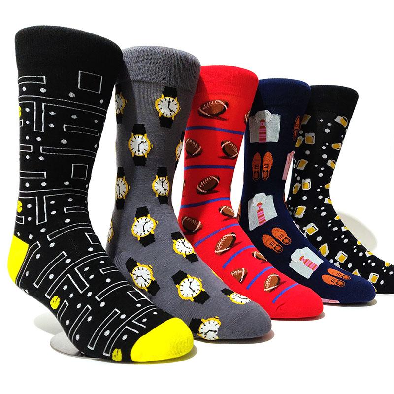 5 Pairs/Pack Men Funny Socks Casual Hip Hop Creative Cartoon Novelty Calcetines Hombre Street