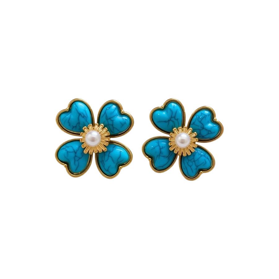 18k Gold Plated Pearl Resin Gradient Flower Stud Earrings with Silver Needles – Retro and Elegant Design.
