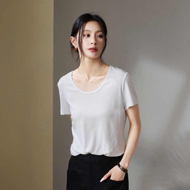 SOFSIL Women's U-Neck Solid Short Sleeve T-Shirt