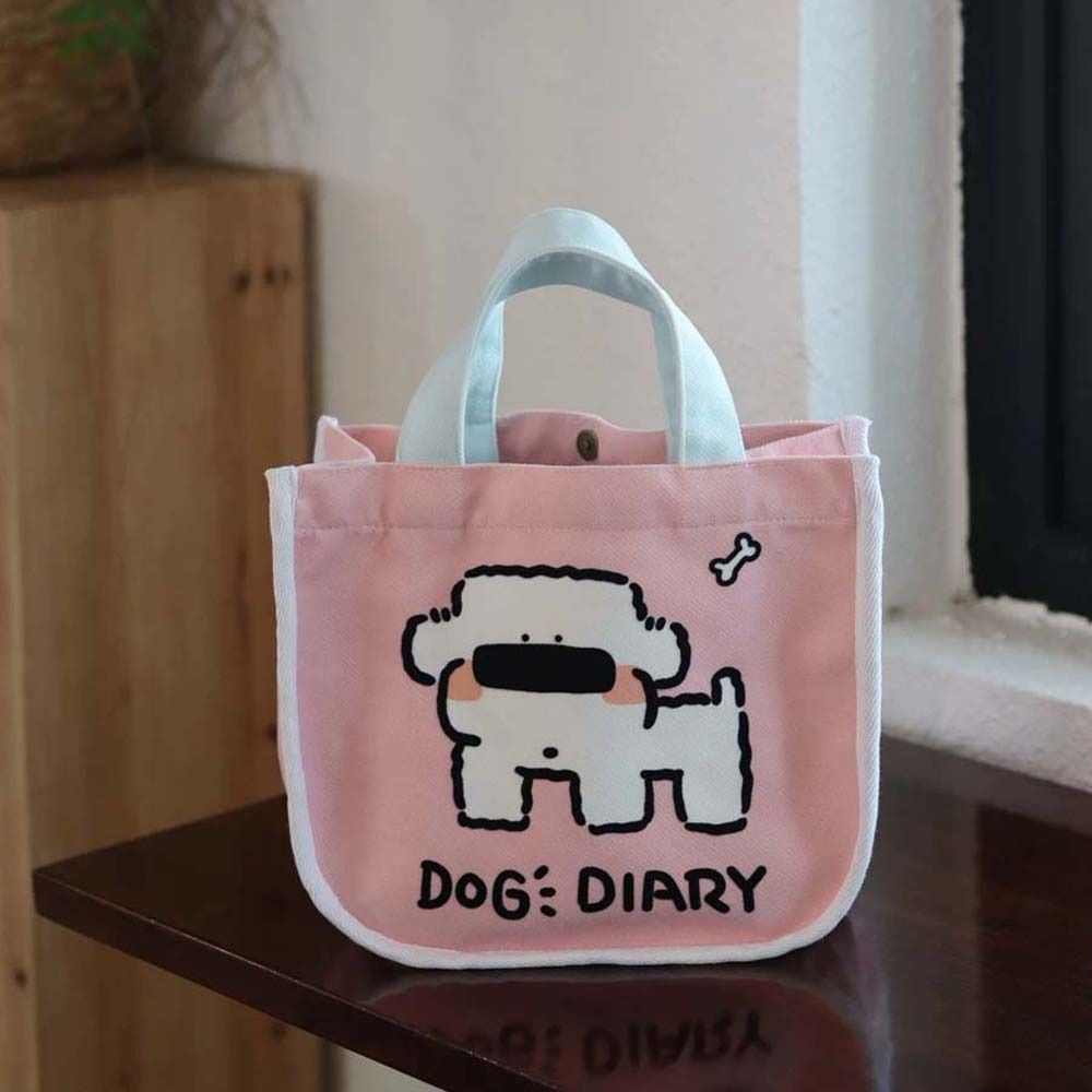 

Square Canvas Dog Tote Bag Bichon Frise Animal Handbag Portable Cartoon Bucket Bag Outdoor