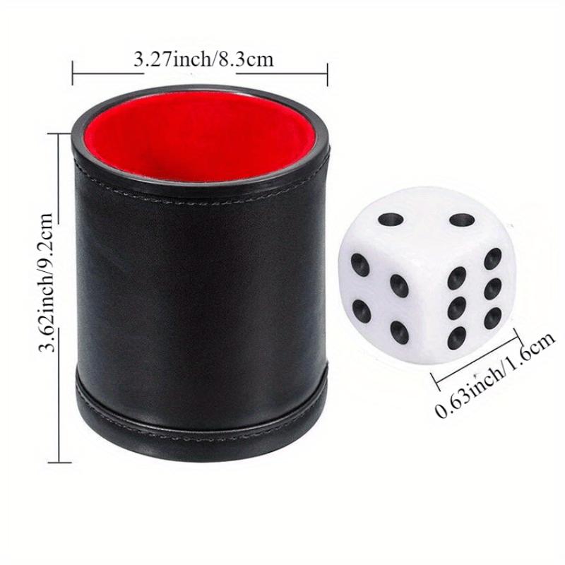 1pc PU Leather Dice Cup, Quiet Dice for Board Games, Party Game Type, with Red Liner, Includes 5 Standard Dice, for Ages 14+