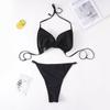 Plus Size Two Piece Swimsuit Women Solid Color Backless Bikini Set Adjustable Straps High Cut Bottom Beachwear Swimwear