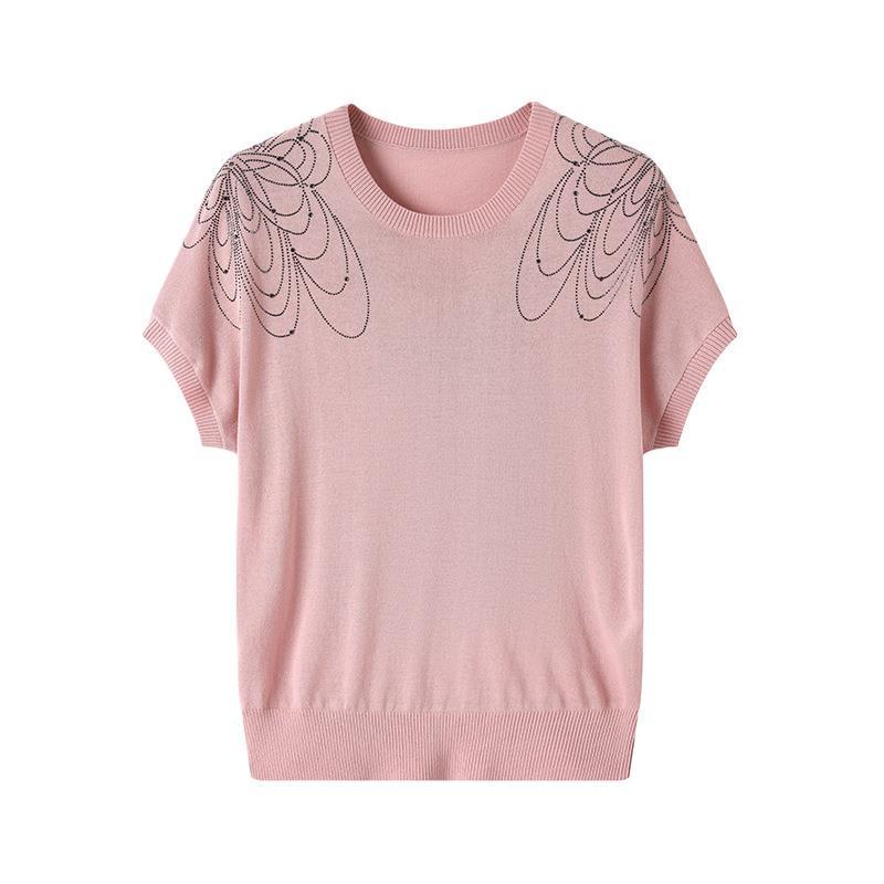 2026 New Style Summer Knitted T-Shirt for Middle-Aged and Elderly Women