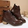 Retro 2026 Autumn and Winter New Products Low Heel Lace-up Women's Booties Full Leather Motorcycle Boots