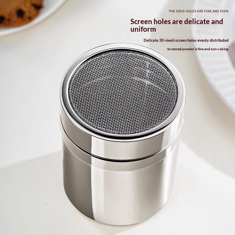 Stainless Steel Cocoa Powder Duster with Lid 1pc Fine Mesh Coffee Shaker for Home Kitchen Bakery Bar