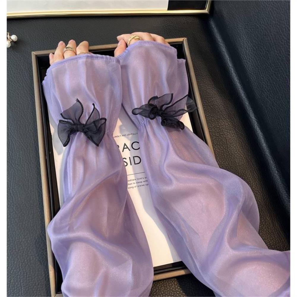 Cute Ice Silk Women's Sleeves Bow Decor Loose Fit Arm Sleeve Sun Protection UV Protection Ice Sleeves Summer Outdoor