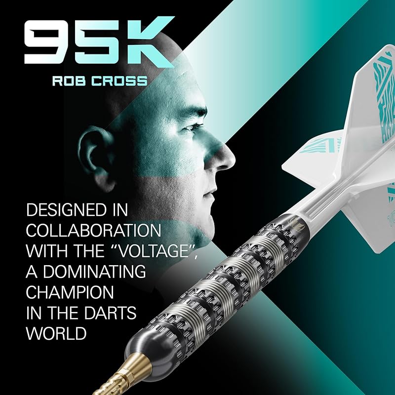 TARGET Darts Rob Cross 95K Steel Tip Swiss Point Darts, 95% Tungsten Darts with K Flex Flights, 21G | Voltage Darts, Player Edition Swiss Point K Flex