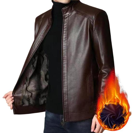 Herrenjacke Stehkragen Reißverschluss Jacke Herbst Winter Lässige Kunstlederjacke Geschenk für Papa Freund