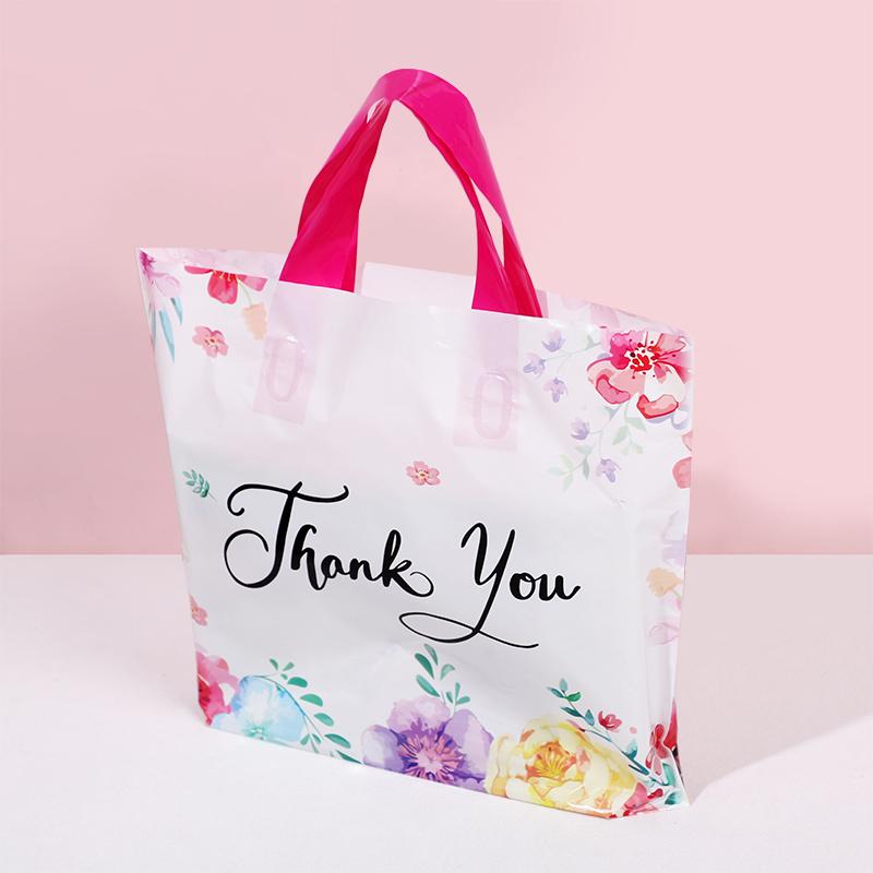 10pcs Flowers Thank You Gift Bag Plastic Tote Bags for Wedding Birthday Party Decoration Thanksgiving Christmas Gift Packaging