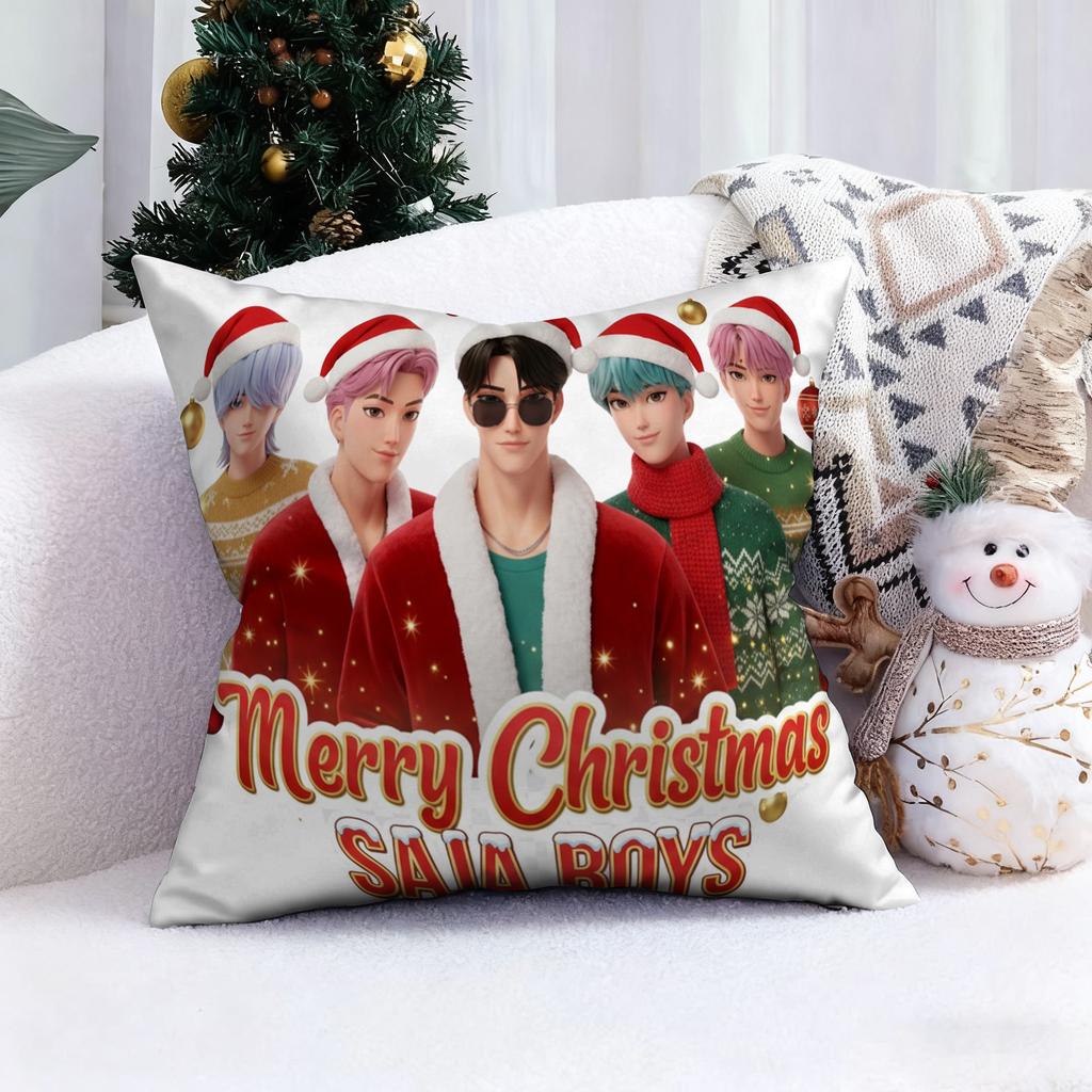 KPop Demon Hunters Christmas is cute and fun!Three girls and cute cats in the same frame pillowcase fashion home decoration