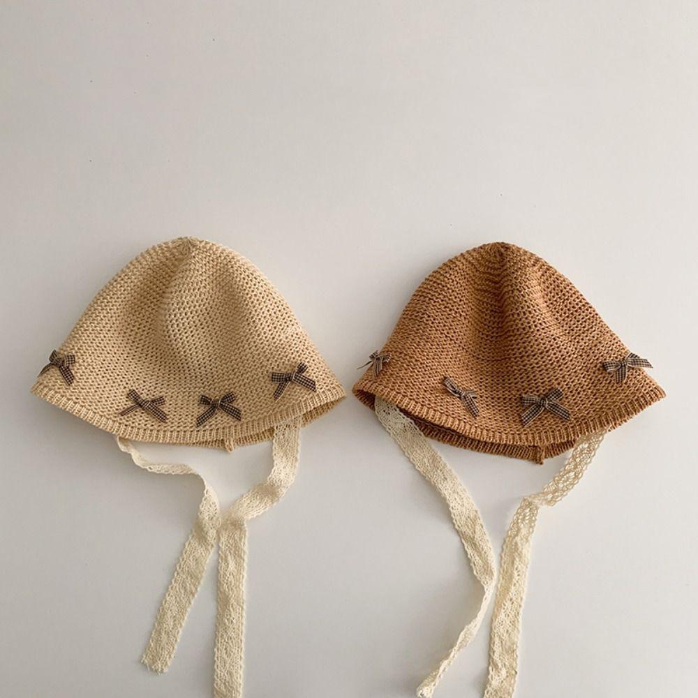 Beach Lace Straw Hat Bow Children Panama Caps Korean Baby Straw Hat  for Kids