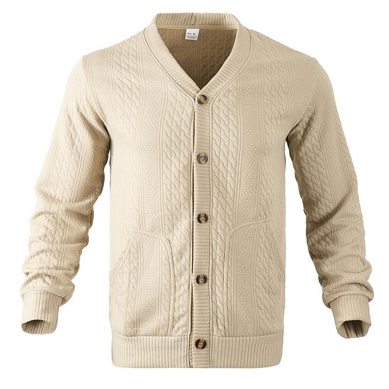 

2026 New Men s Jacket Spring and Autumn Men s Jacquard Buttoned Casual Knit Cardigan XXXL хакі