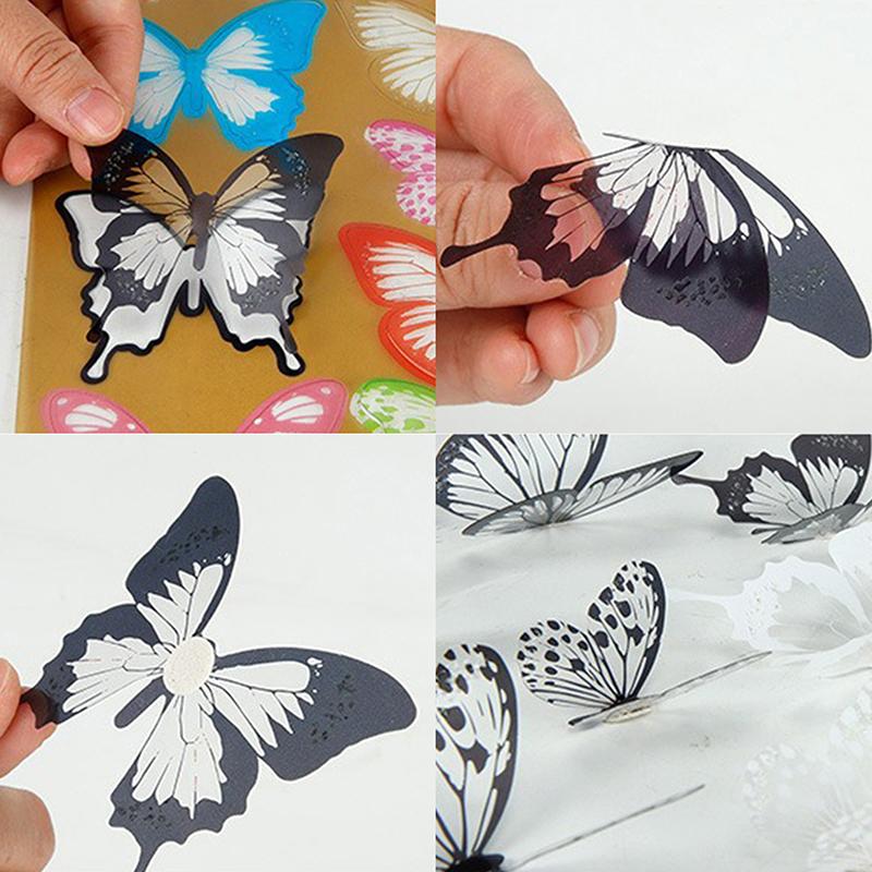 18Pcs/Set Black And White Crystal Butterflies Wall Sticker Beautiful Butterflies Art Decal Home Decor For Refrigerator Kids Room